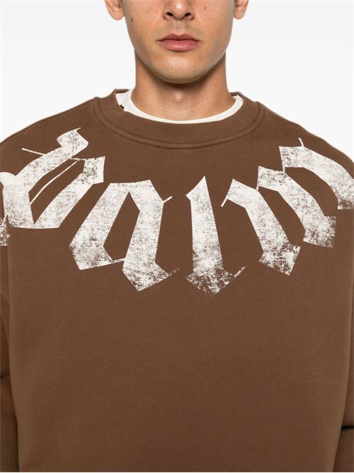 Felpa girocollo Palm Angels da uomo marrone con maxi logo bianco ad arco PALM ANGELS | PAMBA004FL0016003
